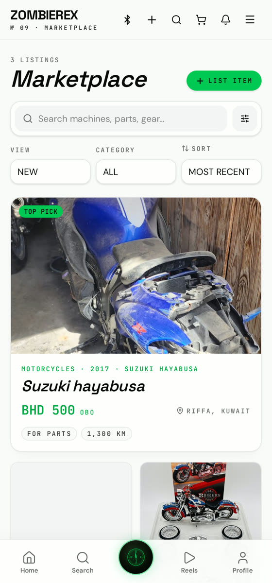 ZOMBIEREX marketplace listings for bikes and parts