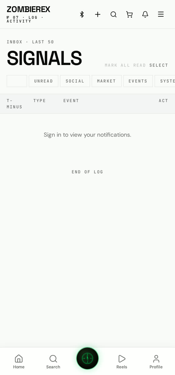 ZOMBIEREX notifications screen